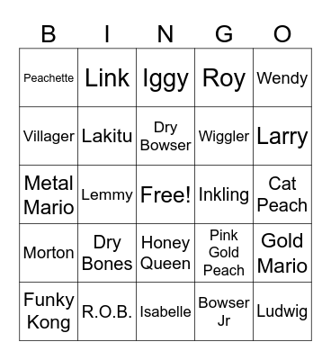 Mario Kart Characters Bingo Card