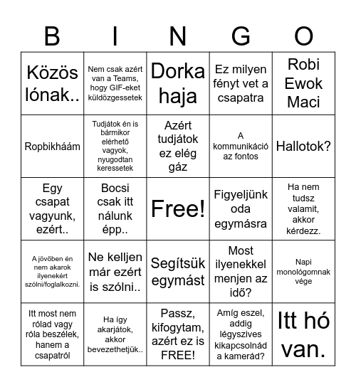 Dorka monológ BINGO Card