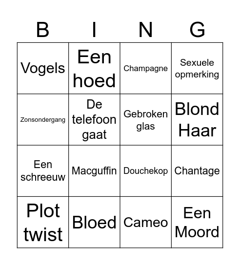 Hitchcock Bingo Card