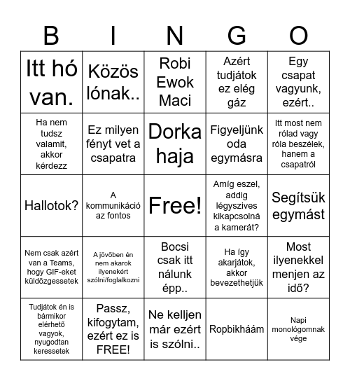 Dorka monológ BINGO Card