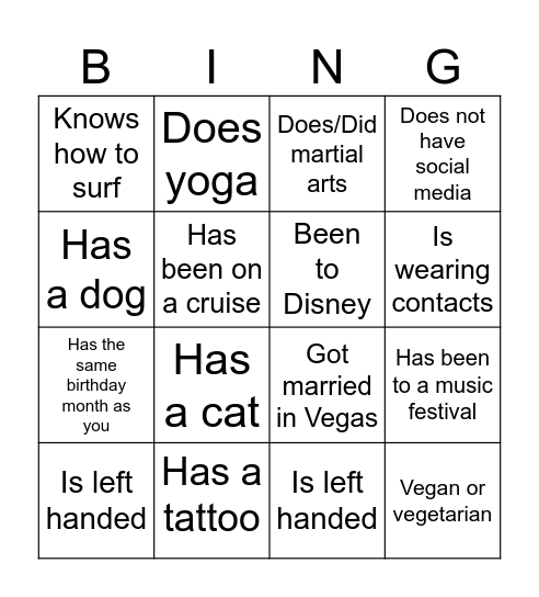 Get to know your colleague! Bingo Card