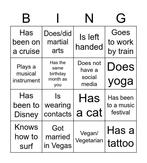 Get to know your colleague! Bingo Card
