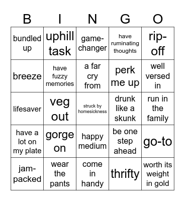 B1+ Vocabulary Bingo Card