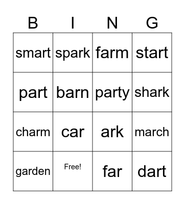 Ar words Bingo Card