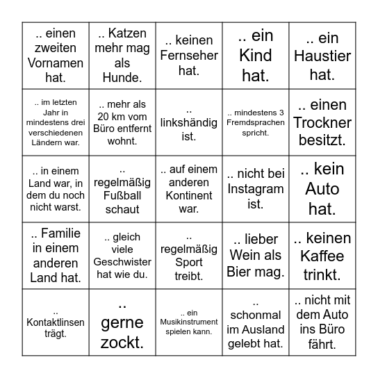 Finde eine Person, die ... Bingo Card