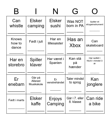 YOUTH HUMAN BINGO Card