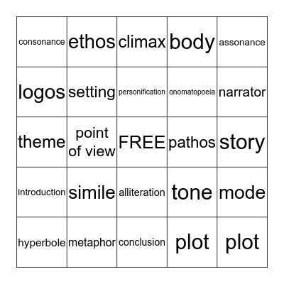 Literature Bingo Card