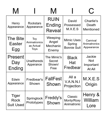 SOTM Predictions Bingo Card