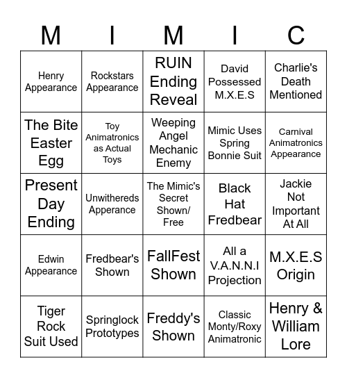 SOTM Predictions Bingo Card