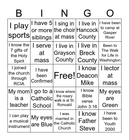 2nd Annual Deanery Activity Bingo Card