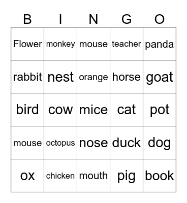 Vocabulary Bingo Card