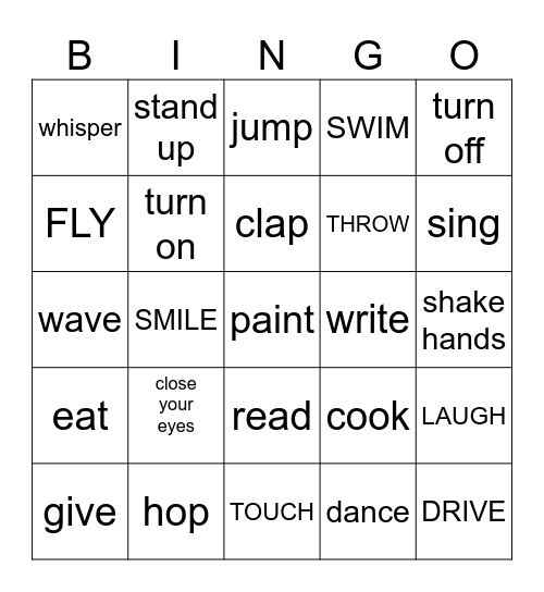 verbs Bingo Card