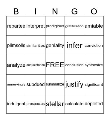 Vocabulary  Bingo Card