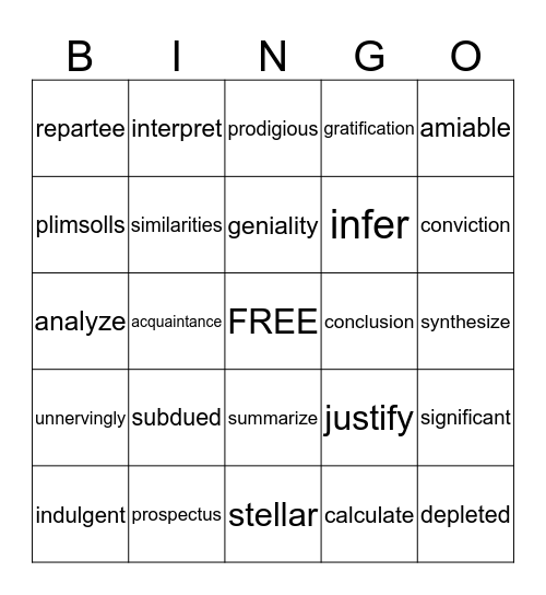 Vocabulary  Bingo Card