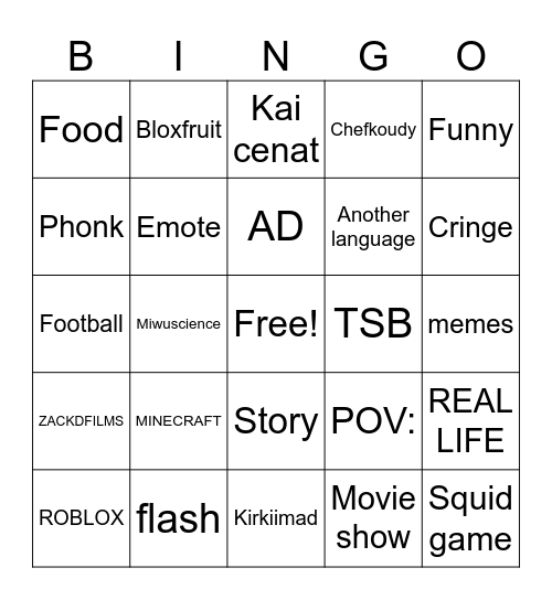 Made up Bingo Card