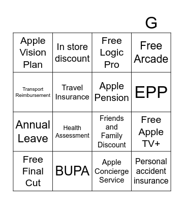 Benefits Bingo Card