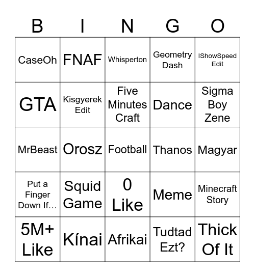 YouTube Shorts Bingo Card