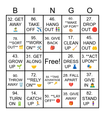 ADVANCED PHRASAL VERBS BINGO Card