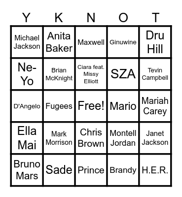 RHYTHM AND BLUES Bingo Card