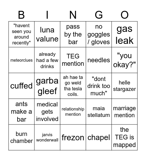 Parker Tireman-Electric-Generator Bingo Card