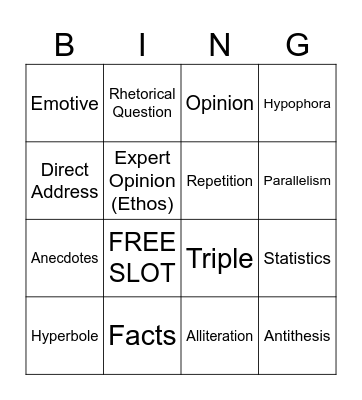 Rhetorical Devices Bingo Card