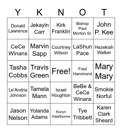 GOSPEL Hits Bingo Card