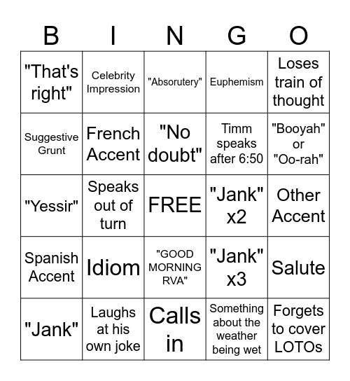Timm Passdown Bingo Card