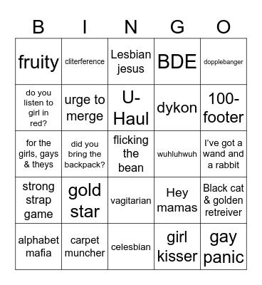 Sapphic Socials Bingo Card