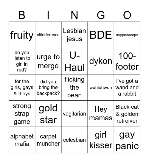 Sapphic Socials Bingo Card