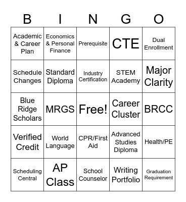 Academic Planning Bingo Card