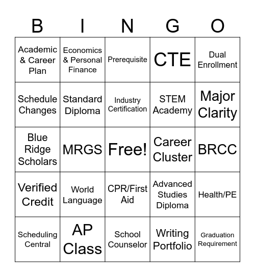 Academic Planning Bingo Card