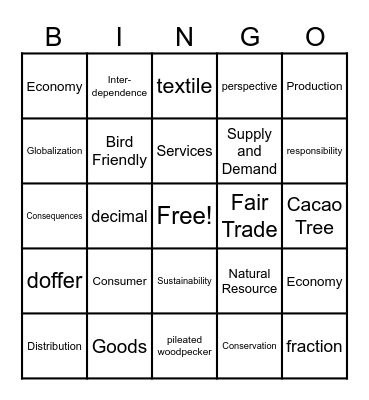 Sharing the Planet Vocabulary Bingo Card