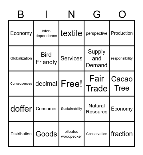 Sharing the Planet Vocabulary Bingo Card