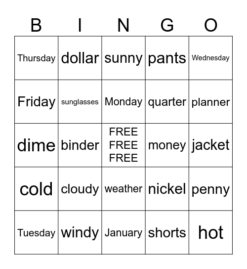 Weekly Bingo Card