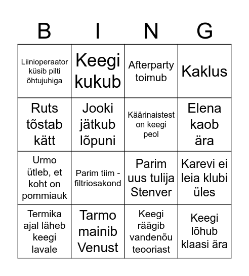 Peo Bingo Card