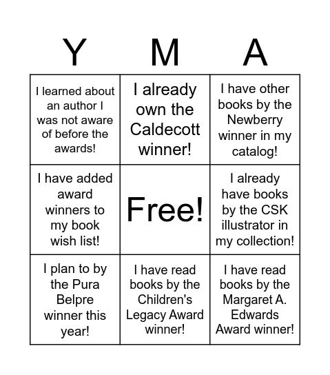 Youth Media Awards Bingo - ES Bingo Card