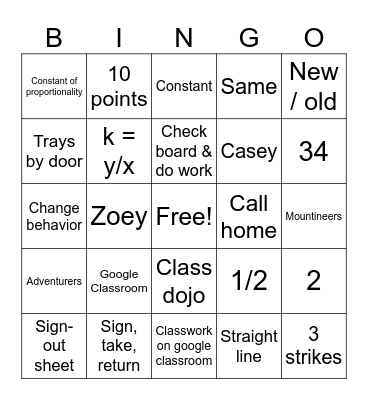 Mr. Todd Class Procedures Bingo Card