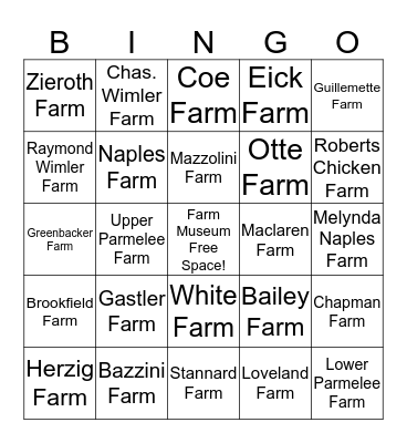 Find the Farms! Bingo Card