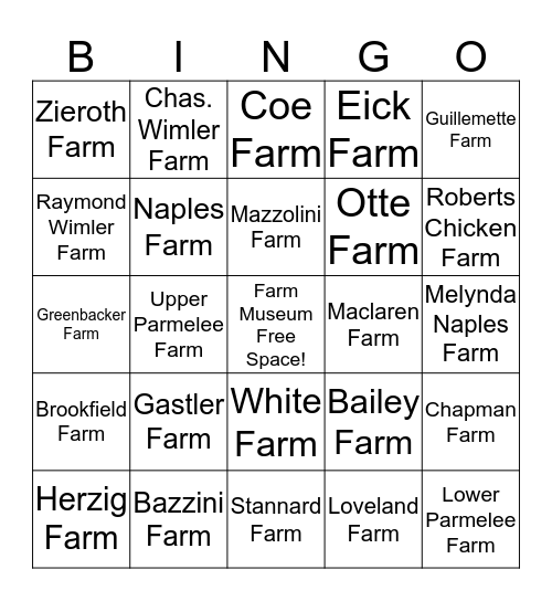 Find the Farms! Bingo Card