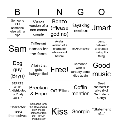 The Magnus Theatre Bingo Card
