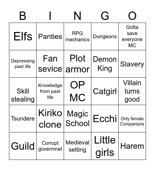 Isekai Bingo Card