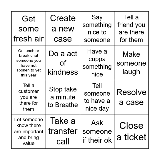 Blue Monday Bingo Card