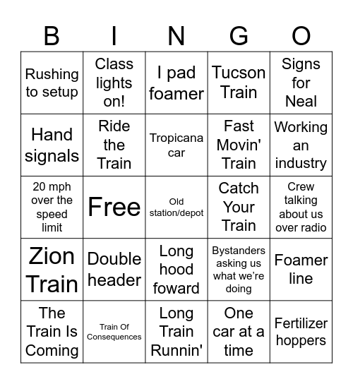 Falls Road (Neal’s last run) Bingo Card