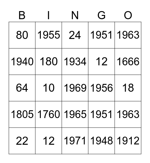 QUIZ BINGO Card