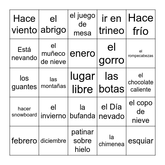 Invierno Bingo Card