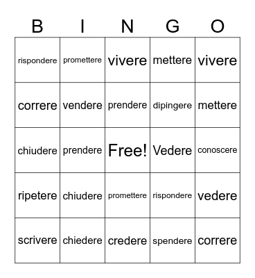 ERE verbs Bingo Card