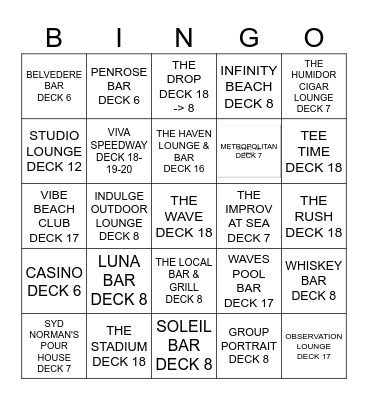 NCL Viva Bingo Card