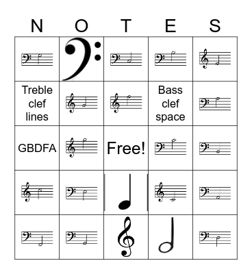 Note Identification Bingo Card