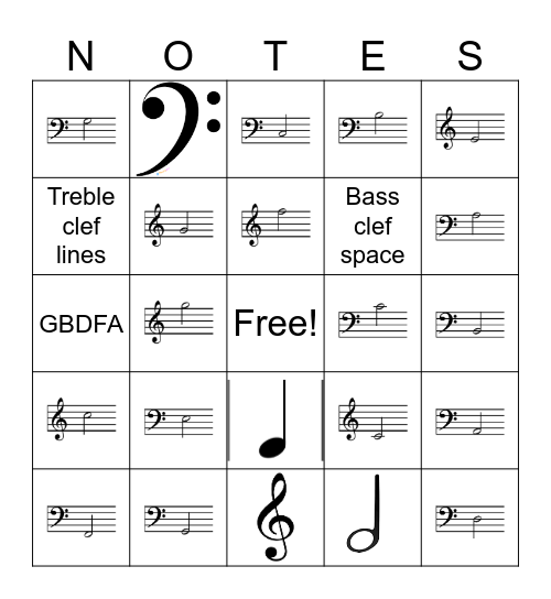 Note Identification Bingo Card