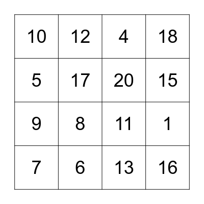 Number  Bingo Card